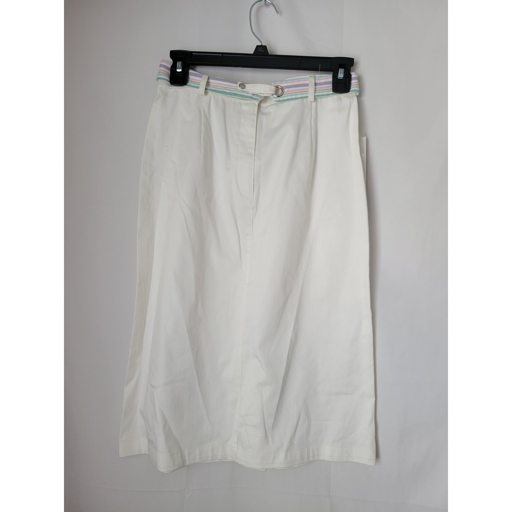 Koret Petite Women's White Cotton Blend Stretch Midi Skirt Belted Size 6P NWT‎